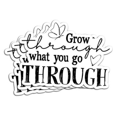 Imagem de Adesivo Grow Through What You Go Through (3 peças) Citação motivacional inspiradora à prova d'água adesivos de vinil para livros, laptops, telefone, garrafas de água, copo copo de vidro, decalques
