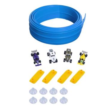 Imagem de simhoa Pista de corrida flexível com 4 miniaturas de carros, para crianças a partir de 3 anos. Ventosas fortes. Leve, versátil e portátil. Brinquedo