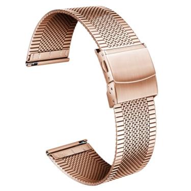 Imagem de BINLUN Pulseira de relógio de malha de aço inoxidável de 12 mm, 14 mm, 16 mm, 18 mm, 20 mm, 22 mm, ultrafina, de metal de liberação rápida, masculina e feminina, 4 cores (ouro, prata, preto, ouro rosa