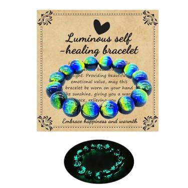 Imagem de Zyuzles Pulseira de vidro Firefly que brilha no escuro pulseira de vidro com tema planeta pulseira de autorcura incentiva presentes de bênção para homens e mulheres, standard, Vidro, Sem Pedra