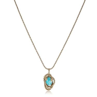 Imagem de HZMAN Colar com pingente de serpente de serpente para mulheres, com pedra turquesa natural embutida, corrente de latão retrô ajustável, joia vintage feita à mão para presente