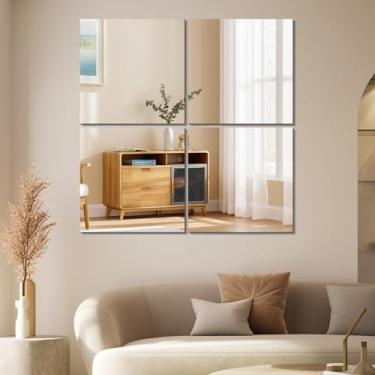 Imagem de Vlush Parede e azulejos de comprimento total 26 cm x 26 cm x 4 peças espelho de corpo inteiro, espelhos de parede decorativos para academia, porta, quarto e banheiro