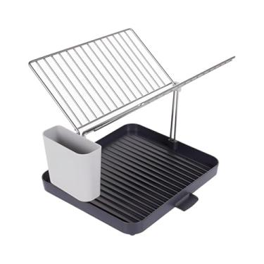 Imagem de Escorredor de Louça com Bandeja Coletora, Suporte para Talheres, Preto e Branco, Aço Inoxidável