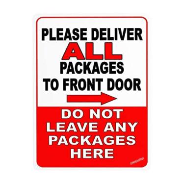 Imagem de New Warning Plaque Wall Decor Please Deliveriver All Packages To Front Door Do Not Leave Packages Here Right Arrow, Road Garden Metal Tin Yard Office Sign Outdoor & Indoor Safety Sign 20 X 12