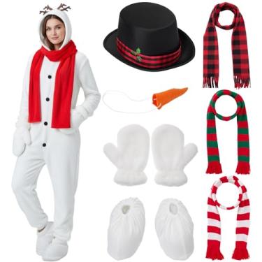 Imagem de Hillban 8 peças de fantasia adulta de boneco de neve de Natal, pijamas unissex de cosplay de inverno, roupa de dormir de boneco de neve de Natal (GG)