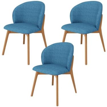 Imagem de Kit 03 Cadeiras de Jantar e Estar Living Estofada Mia L02 Linho Azul - Lyam Decor