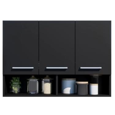 Imagem de Armário de Parede Aéreo para Lavanderia com 3 ou 4 Portas (Armário 3 Portas PRETO)