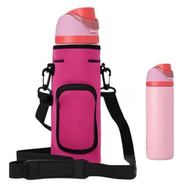 Imagem de NUENSS-ROR Bolsa de transporte para garrafa de água Owala FreeSip de aço inoxidável isolada, 473 ml, 680 g, 947 g, 1,134 g, suporte para garrafa de água, alça de ombro ajustável e bolso (rosa vermelha