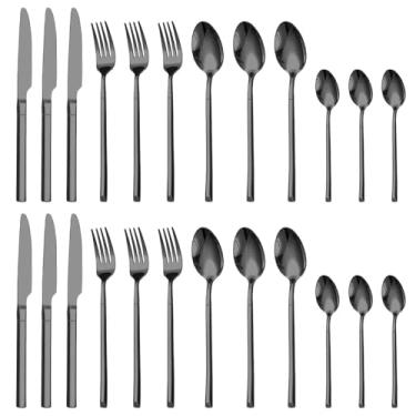 Imagem de Conjunto de Talheres Aço Inoxidável com 24 Peças Polimento Espelho Lavável em Máquina Lavar Louça Utensílios Cozinha Incluindo Facas Garfos Colheres Pratos para Casa Hotel Restaurante Uso Diário Ocasi
