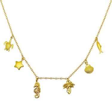 Imagem de Feeldistinque Elegante colar banhado a ouro 18K com coração, borboleta, sol, lua, pingentes de estrela, colar de ouro delicado para mulheres, joia de ouro ideal para presente feminino, Zircônia cúbica