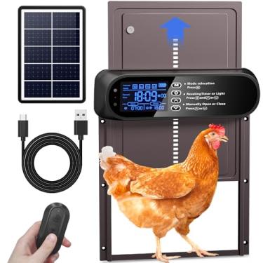 Imagem de Porta automática de galinheiro alimentada por energia solar, tela LCD elétrica para galinheiro com temporizador e sensor de luz, abridor automático de porta de galinheiro recarregável de alumínio com