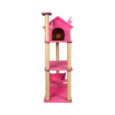 Imagem de Arranhador Para Gatos Casa E Playground Torre Andares Com Rede E Brinquedo Exclusivo(Pink)