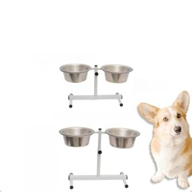 Imagem de Comedouro Duplo Elevado Alto Ajustável Regulável pra Cachorro P, M, G e Mini Gatos/Filhotes(Grande Branco)