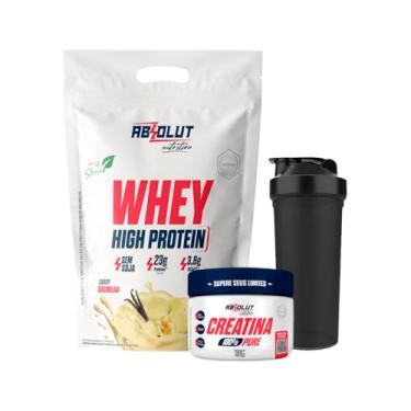 Imagem de Kit Whey Concentrado Adoçado Com Stévia High Protein 900g + Creatina 100% Pura 100g + Coqueteleira Academia (Baunilha)