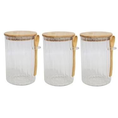 Imagem de Kit 3 Potes Hermético de Vidro com Tampa de Bambu e Colher 850ml