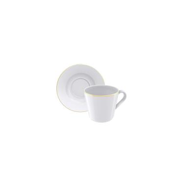 Imagem de Conjunto Xícara E Pires Chá Filetado Tramontina Elisa Em Porcelana Com Borda Dourada 18...