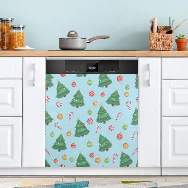 Imagem de ATTX Capa de ímã para lava-louças de árvore de Natal com desenho animado, 58,4 cm C x 66 cm A decoração da capa da máquina de lavar louça, decalques de armário doméstico eletrodomésticos adesivos #198