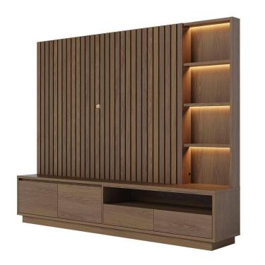 Imagem de Estante De Tv 82 Polegadas 240cm Com Led Leme C04 - D`rossi Amendoa