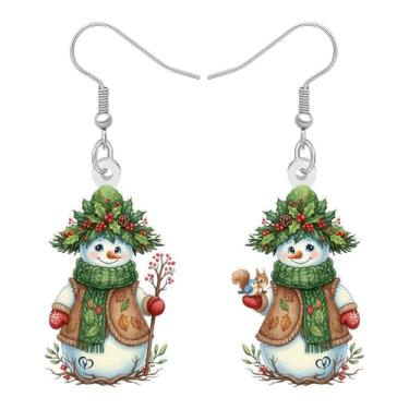 Imagem de BONSNY Brincos de pingente de boneco de neve de Natal para mulheres, brincos de acrílico leve e fofos, joias de boneco de neve festivas para presente de festa de reunião de família, presente de Natal