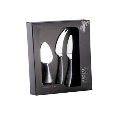 Imagem de Kit 3 Peças Queijo Faca Espátula Petisco Prata Luxo Bugatti