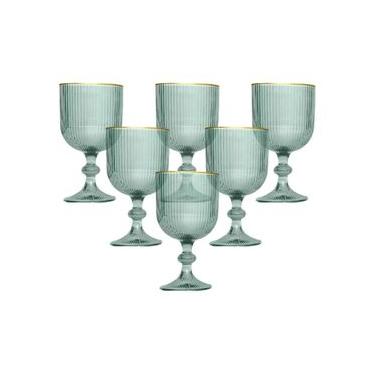 Imagem de Conjunto de Taças L`Hermitage Cameratta 365ml com Borda Dourada em Cristal Ecológico Verde - 6 Peças