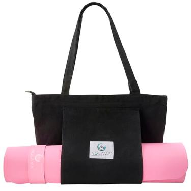 Imagem de Tapete de ioga Nolava Pink TPE com sacola – 183 x 61 cm, tapete antiderrapante de 1/10.2 cm de espessura – inclui faixa de batida, bolsa de transporte preta com zíper com capa e bolso interno – para