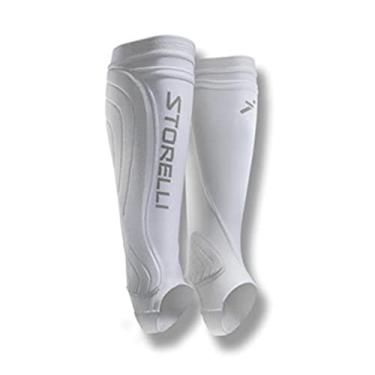 Imagem de Storelli Protetores de perna BodyShield, caneleiras de compressão premium para jogadores de futebol, proteção contra impactos, resistente a UV, absorção de suor, unissex, 1 par, branco, juvenil grande