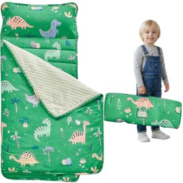 Imagem de Tapete de cochilo infantil com travesseiro removível e cobertor de lã Minky, tapete de cochilo enrolado extragrande, sacos de dormir para meninos, saco de dormir infantil para creche, jardim de
