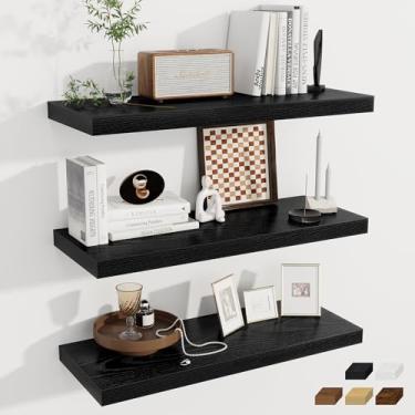 Imagem de Fun Memories Prateleiras flutuantes profundas, prateleiras de parede pretas 81 x 30 cm, 32 prateleiras longas de madeira rústica para quarto, cozinha, fazenda, lavanderia, quarto, cozinha, escritório