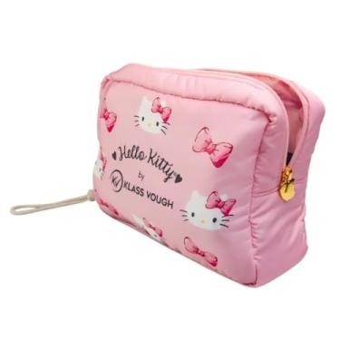 Imagem de Necessaire Bolsa Feminina Maquiagem Hello Kitty Rosa Klass Vough Impermeável