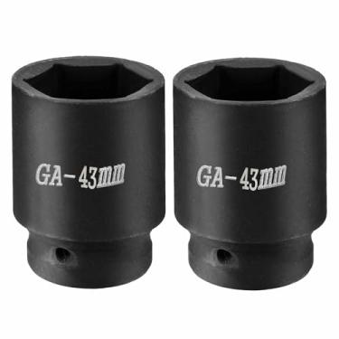 Imagem de HARFINGTON 2 soquetes de impacto de 6 pontos 2,5 cm soquete métrico de 43 mm CR-V soquete sextavado de eixo de aço para reparo de porcas de eixo de máquina, preto