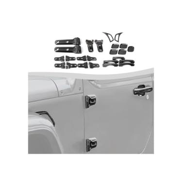 Imagem de SQQP Conjunto completo de 24 peças, kit de acabamento de decoração externa adequado para Jeep Wrangler JL JLU 2/4 portas, tampas de dobradiça de porta e capô para maçaneta da porta lateral da tampa da