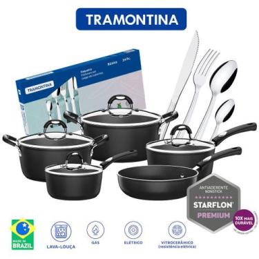 Imagem de Jogo De Panelas Tramontina Mônaco 5 Peças E Faqueiro Buzios 24 Peças