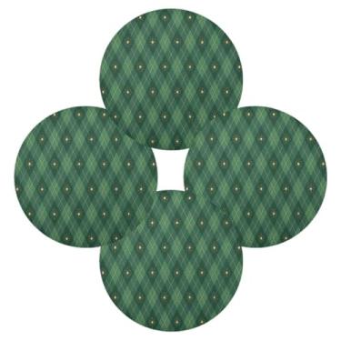 Imagem de Wassud Jogo americano conjunto de 4 tapetes de mesa redondos com padrão de estrelas xadrez verdes para cozinha e jantar tapetes laváveis resistentes ao calor para decoração de mesa 39 cm