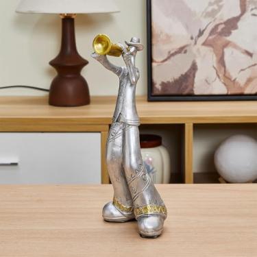 Imagem de Estatueta de trompete nostálgico dourado prateado para decoração de casa, ornamento clássico de escultura de melodia para armário de prateleira, mesa de mesa em bar de hotel de escritório em casa