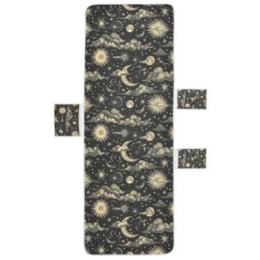 Imagem de STAYTOP Linda capa de toalha para espreguiçadeira de sol e lua, capa macia para espreguiçadeira, capas de cadeira de praia com bolsos para jardim, pátio, pátio, banhos de sol, gramado, 215 x 76 cm