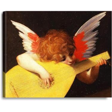Imagem de The Musical Angel by Rosso Fiorentino Wall Decor The World Classic Art Reprodutions Giclee impressões em tela arte de parede para sala de estar quarto decoração de casa moldura 70x60 cm (71.1x61.0 cm)