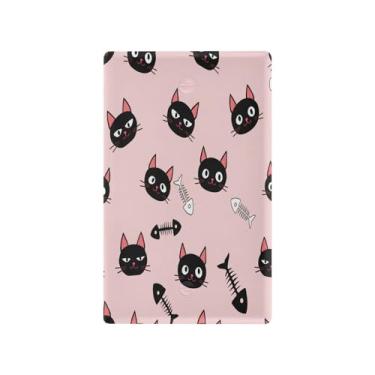 Imagem de Wassud Placa decorativa de interruptor de luz com esqueletos de gato e peixe, placa de parede para tomadas elétricas em branco 11 x 7 cm