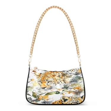 Imagem de CEBUGI Bolsas transversais para mulheres, bolsa de ombro com estampa de leopardo, bolsa clutch estilosa com alça de corrente