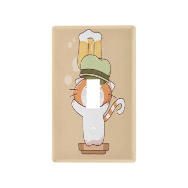 Imagem de Wassud Placa de cobertura para interruptor de luz, capa decorativa de gato alegre, placa de parede para tomadas elétricas, interruptor único 11 x 6 cm