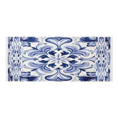 Imagem de Wassud Capas de lavadora e secadora de azulejos azuis e brancos, protetor de lavadora com sacos de armazenamento, capa de geladeira à prova de poeira com bolsos para lavanderia doméstica, cozinha, 120