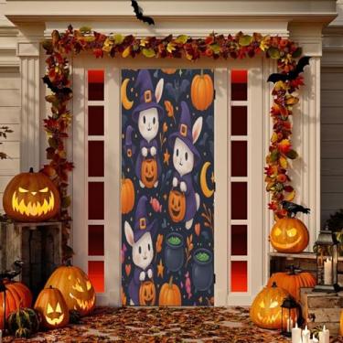 Imagem de Wassud Spooky Bunny Pattern Door Cover Decoration Outdoor Indoor Banner Varanda Decoração de casa Grande Decoração de porta da frente 96 x 98 polegadas