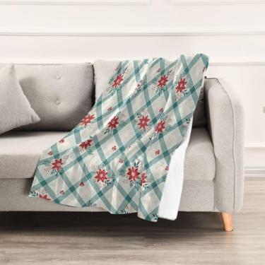 Imagem de Wassud Cobertores e mantas de Natal 152,4 cm x 228,6 cm cobertor xadrez de flores de Natal para sofá, cadeira e decoração de casa