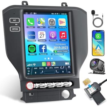 Imagem de Rádio veicular Android 13 de 8 núcleos para Ford Mustang 2015-2023, tela sensível ao toque IPS de 10,4 polegadas, estéreo veicular com carplay sem fio/Android Auto, GPS, WiFi, Bluetooth, FM, suporte
