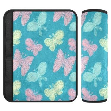 Imagem de Burbuja Capa para cinto de segurança de carro Butterflies in Pastel Protetor de cinto de segurança de carro macio confortável para alça de ombro de assento, 1 par médio