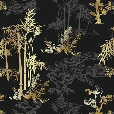 Imagem de Papel de parede preto descascar e colar – papel de contato folha dourada, vintage, autoadesivo, à prova d'água, vinil à prova d'água, autoadesivo, boho, botânico, para decoração de armário de quarto