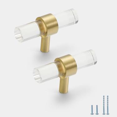 Imagem de Evionlin 1 peça de alça de armário de acrílico de furo único, base de latão, puxador de cristal, gaveta de cozinha dourada, puxadores modernos transparentes de grão único