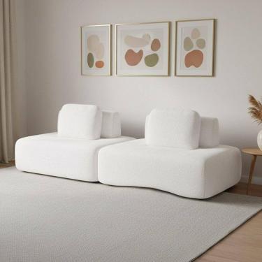 Imagem de Sofá 2 Lugares Orgânico Com Módulo Central E 1 Canto Berlim Bouclê Cr K01 - D`rossi Off White