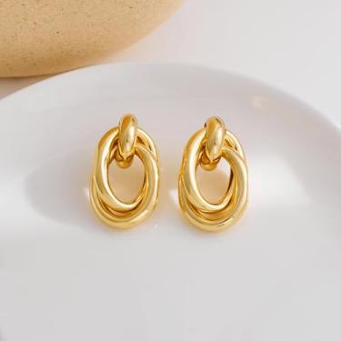 Imagem de Um par de brincos pendentes de corda torcida, design de cabo entrelaçado intrincado para uso diário ou eventos noturnos, perfurados, em tom dourado