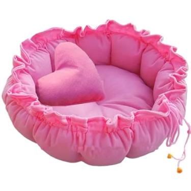 Imagem de Caminha Redonda Cama Pet Confortável para Cachorro e Gato com Almofada de Coração(ROSA BEBE,G 60CM)
